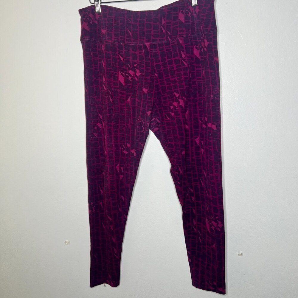 Soft Surrounding Women's Leggings Large Pink Purple Geometric Cropped Pocket EUC